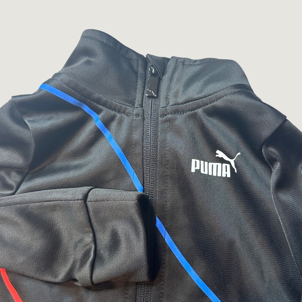 Puma Track Jacket Boys 12M Black Blue Red Piping Full Zip Athletic EXCELLENT